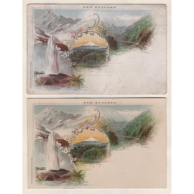 (LD1510) NEW ZEALAND · 1897: 2x unused 1½d carmine/cream pictorial postal cards H&G #9 · some minor imperfections but both cards are quite displayable of "better" (2 images)