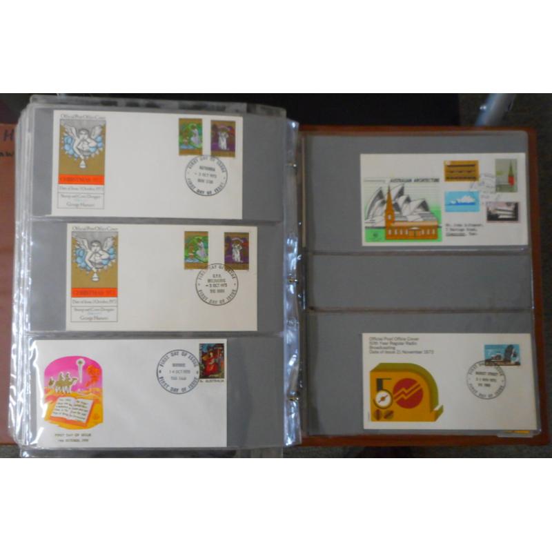 (LH1016B) AUSTRALIA · 1940s/70s: 3 large cover binders housing approx. 600 FDCs (and some commemorative items) from the period, mostly in excellent to VF condition · includes better and unaddressed items · please view all 13 larger sample images