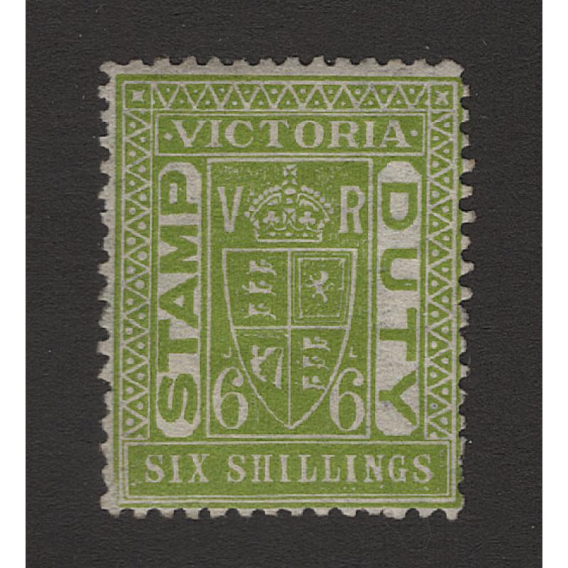 (LK1500) VICTORIA · 1884: mint 6/- apple-green S/Duty SG271a · tiny ink "dot" on gum side · overall condition is excellent to fine front & back · c.v. £450 (2 images)