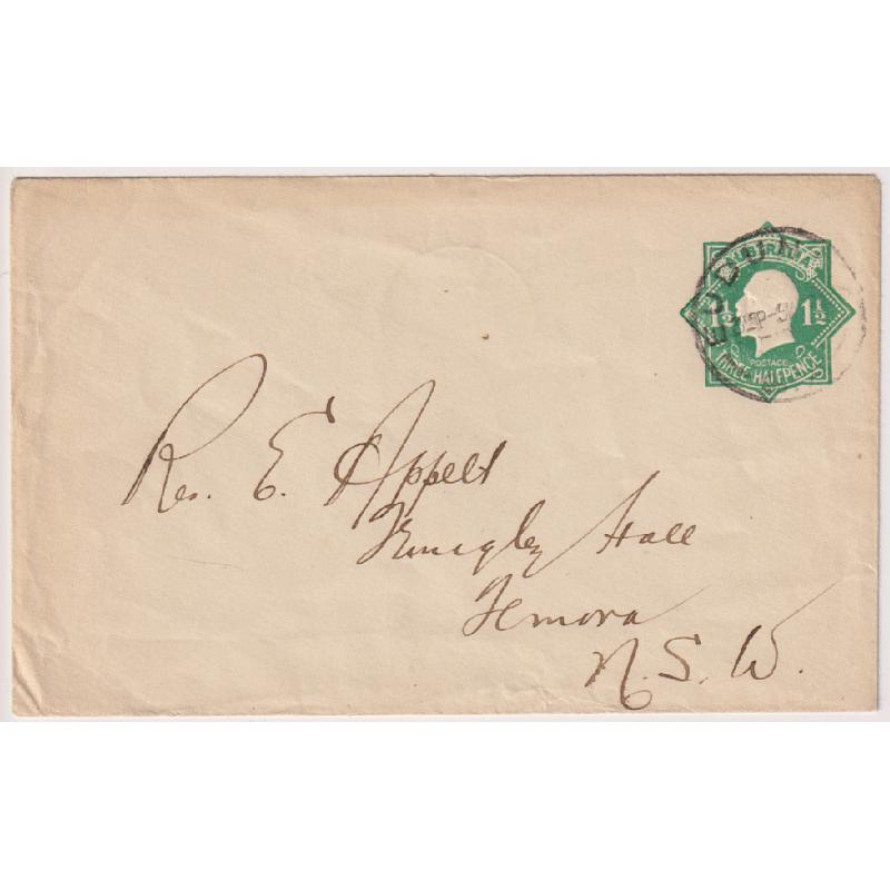 (MK1037) AUSTRALIA · 1920s: nicely used 1½d green KGV envelope on off-white unsurfaced stock BW EP27(1) · just a hint of peripheral discolouration o/wise in excellent condition · c.v. AU$50