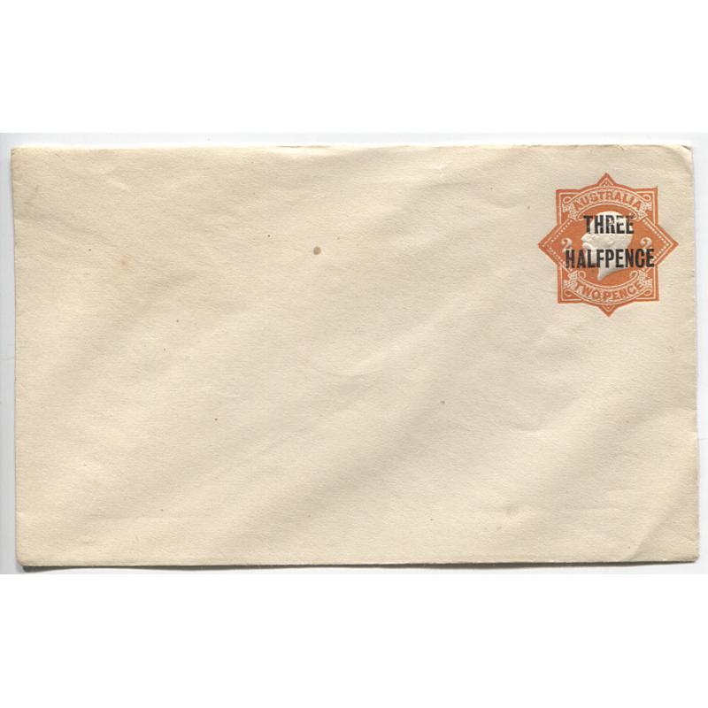 (MK1057) AUSTRALIA · 1923: unused THREE HALFPENCE on 2d orange KGV envelope with "Star" indicium ACSC EP24 · see full description · c.v. AU$750