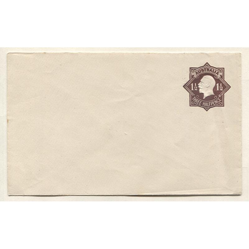(MK15000) AUSTRALIA · 1919/20: unused Die III 1½d brown KGV envelope (Knife 3) printed on off-white paper BW EP20 (2) · some imperfections so please view both largest images · c.v. AU$100