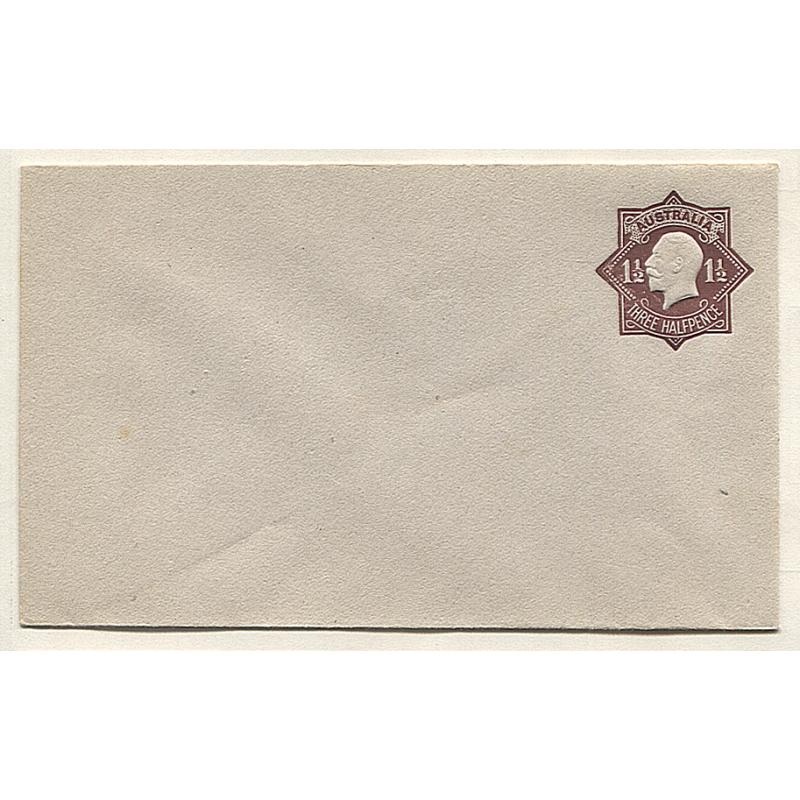 (MK15001) AUSTRALIA · 1919/20: unused Die III 1½d brown KGV envelope (Knife 2) printed on grey wove paper BW EP20 (1) · light spot on verso o/wise in fine condition · c.v. AU$100 (2 images)