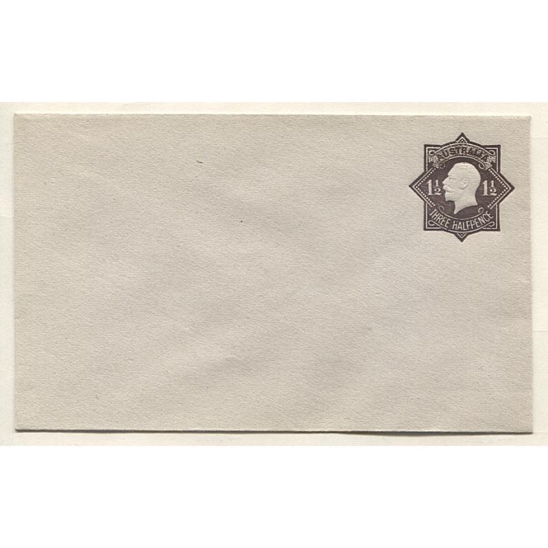 (MK15002) AUSTRALIA · 1918/19: unused Die III 1½d black-brown KGV envelope printed on grey laid bâtonné paper BW EP18 in superb condition · c.v. AU$350 (2 images)paper