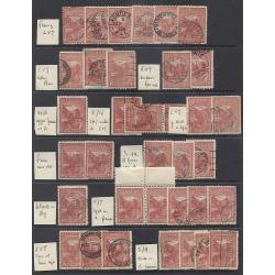 (MM10005L) TASMANIA · selection of mainly used typographed 1d Pictorials (Crown/A Wmk) from Plates 5 & 6 with duplicated varieties identified by Malcolm Groom · 80 stamps (2 images)