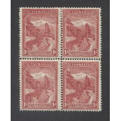 (MM10009) TASMANIA · 1902: M/MNH block of 4x lithographed 1d Pictorial (V/Crown wmk), the LR unit showing the COMET AND STAR variety (pos. 1/52) · some gum imperfections..... nice appearance from the "money side" (2 images)