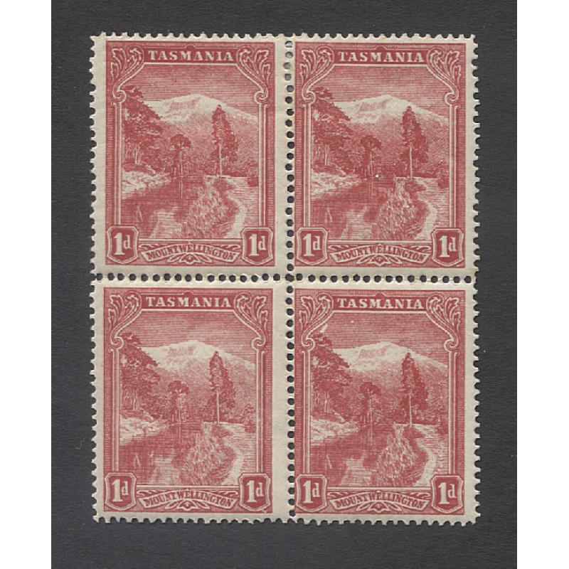 (MM10009) TASMANIA · 1902: M/MNH block of 4x lithographed 1d Pictorial (V/Crown wmk), the LR unit showing the COMET AND STAR variety (pos. 1/52) · some gum imperfections..... nice appearance from the "money side" (2 images)
