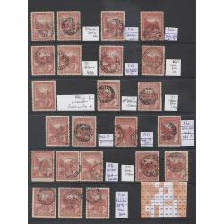 (MM10014L) TASMANIA · 1902: 3 Hagners housing a mostly used accumulation of plated lithographed 1d Pictorials (V/Crown wmk) from both plates with varieties and printing flaws identified by Malcolm Groom · 60 stamps in selected condition (3 images)