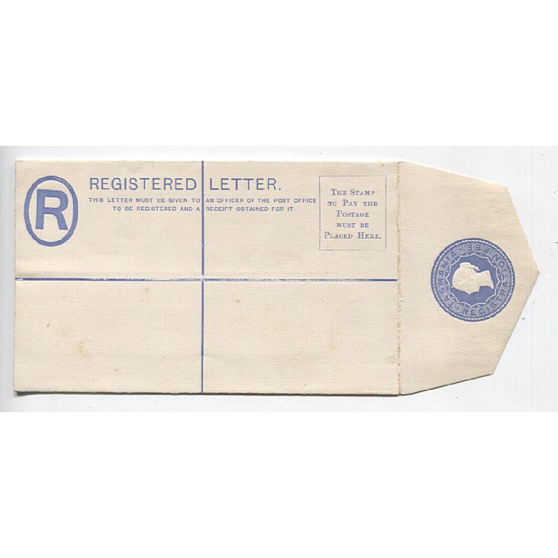 (MM1237) TASMANIA · 1903: unused "no value" QV registered letter envelope (127x78mm) with indicium in bright ultramarine · any imperfections are very minor H&G C4