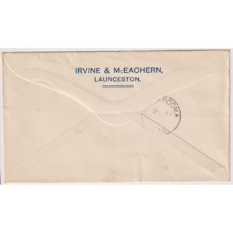 (MM1334) TASMANIA · 1909: small cover advertising ROYAL V.O.V. LIQUEUR SCOTCH WHISKY mailed to Ringarooma by Irvine & McEachern, Launceston at the 1d commercial papers rate · unsealed · nice condition (2 images)