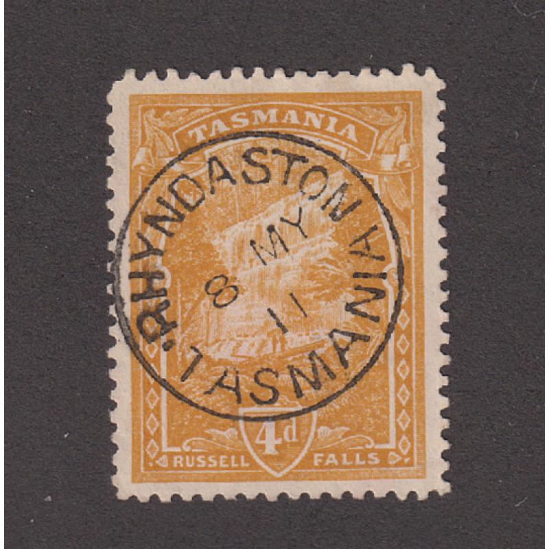 (MM1354) TASMANIA · 1911: an A1+ quality strike of the RHYNDASTON Type 1 cds on a 4d Pictorial · not often seen on this stamp