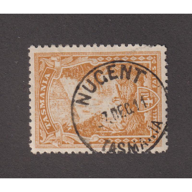 (MM1358) TASMANIA · 1911: a very clear and nearly complete example of the NUGENT Type 2a cds on a 4d Pictorial · postmark is rated 2R and is rarer still on this stamp