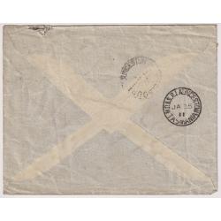 (MM1425) TASMANIA · VICTORIA 1911: cover mailed at 1d commercial papers rate (Melbourne) re-directed to Launceston · taxed 1d to make up ship letter rate · 3x strikes of the M.O. & S.B. LAUNCESTON Type 1 cds front/back which is rated 2R