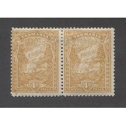 (MM15015) TASMANIA · 1912: mint pair of 4d orange-yellow Pictorials perf.11, the left unit showing the major RE-TOUCH TO TREES ABOVE FALLS AT L variety BW T54d · total c.v. AU$350 (2 images)