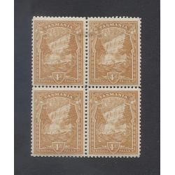 (MM15019) TASMANIA · 1909: very fresh M/MNH block of 4x 4d orange-buff Pictorials perf.11 SG 247ba · lovely item ex Groom · total c.v. £260 (2 images)