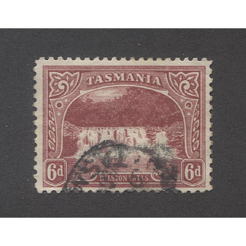(MM15033) TASMANIA · 1908: used lithographed 6d lake Pictorial (Crown/A wmk · perf.11) SG 248a showing the ARROW HEAD variety