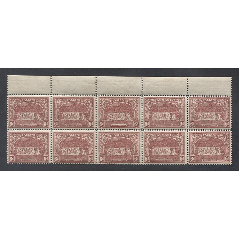 (MM15041) TASMANIA · 1911: MNH block of 8x 6d dull carmine-red Pictorials (Crown/A wmk sideways to L · perf.11) BW T61B · Types A,C & C noted · some minor imperfections so please see the full description and largest images · total c.v. AU$750 (8)