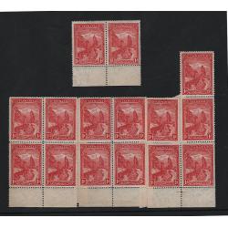 (MM15106L) TASMANIA · 1900: mainly MNH 1d Pictorials SG230 ex De La Rue Archives comprising a pair and two multiples of x15 and x13 · see full description for specific information · 30 stamps ·  ex Groom Collection (4 images)