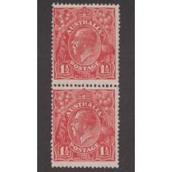 (MN1062) AUSTRALIA · 1924: mint vertical pair of Die I 1½ red KGV (S Wmk) showing varieties HALEPENCE at top and THIN RAL at bottom · some imperfections so please see full description · total c.v. AU$100 (2 images)