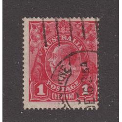 (MN1072) AUSTRALIA · 1916: used 1d deep scarlet aniline KGV defin with RUSTED CLICHÉ variety BW 71(2)j · a very collectable example · c.v. AU$750 (2 images)