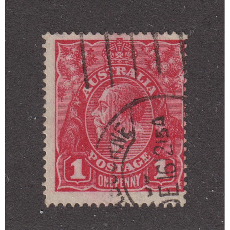 (MN1072) AUSTRALIA · 1916: used 1d deep scarlet aniline KGV defin with RUSTED CLICHÉ variety BW 71(2)j · a very collectable example · c.v. AU$750 (2 images)