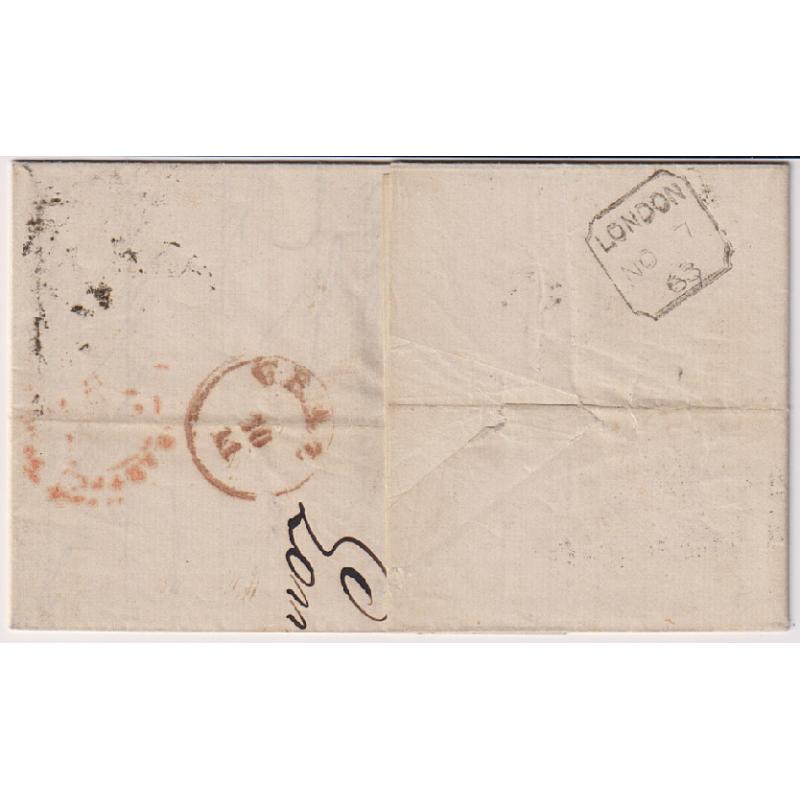 (MP1001) GREAT BRITAIN · 1863: folded letter to AUSTRIA with single Plate 3 6d lilac QV surface print (wing margin) franking SG 84 · excellent condition front/reverse · c.v. "on cover" £225 (2 images)
