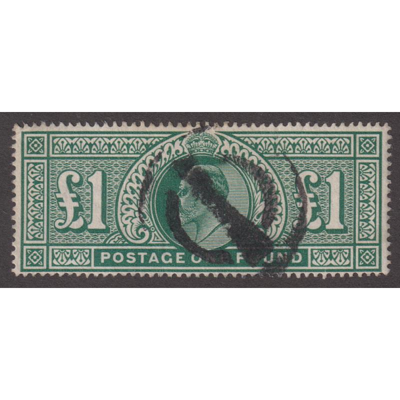 (MP1008) GREAT BRITAIN · 1911: used £1 deep green KEVII defin SG 320 · parcel condition · nice overall condition · c.v. £750 (2 images)