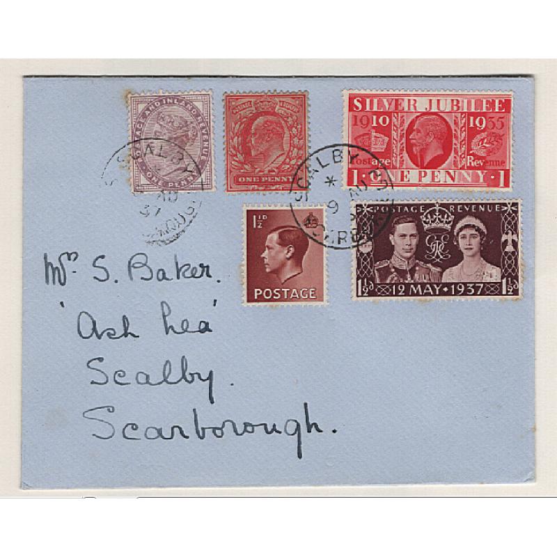 (MP1504) GREAT BRITAIN · 1937: souvenir "5 REIGNS" cover · some minor ageing on back but a fine appearance from the "money side"