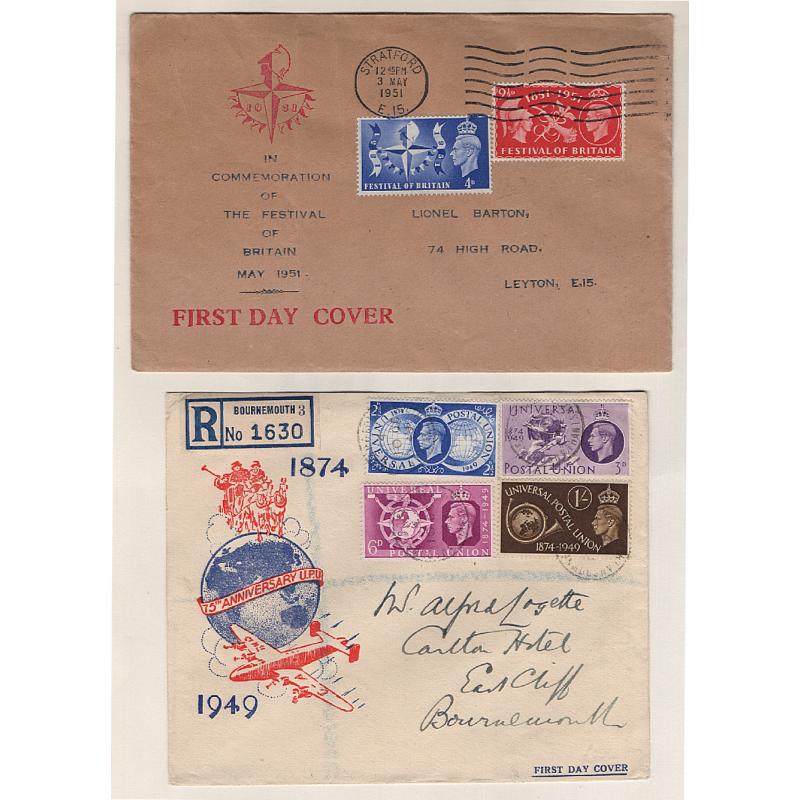 (MP1506) GREAT BRITAIN · 1937/53: six mostly different 1st day covers and a card all in excellent to fine condition · includes UPU, Festiavl of Britain, Olympic Games and QEII Coronation commemoratives · see all largest images (6)