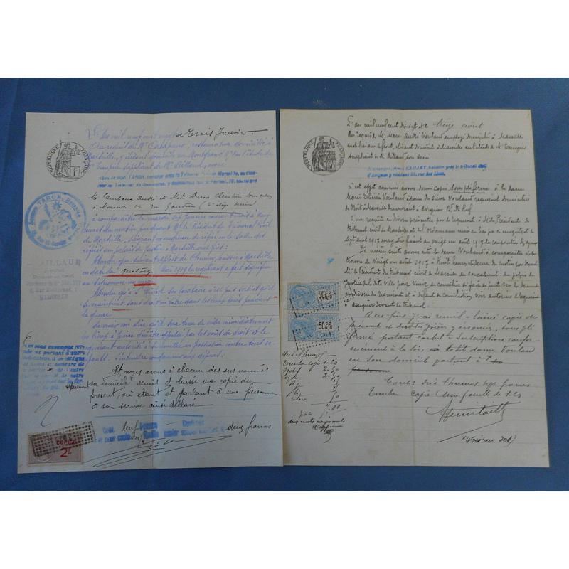 (NW1005L) FRANCE · 1872/1920: five clean, intact documents bearing a range of revenues including imprints · excellent to fine condition throughout (3 images)