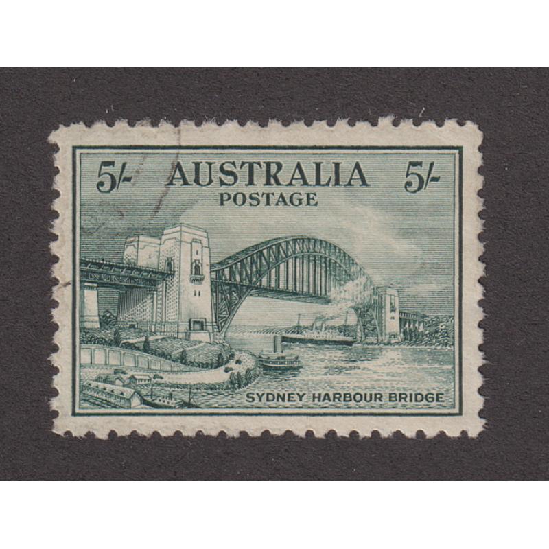 (PB1503) AUSTRALIA · 1932: VFU 5/- bue-green Sydney Harbour Bridge in fine condition · c.v. £225 (2 images)
