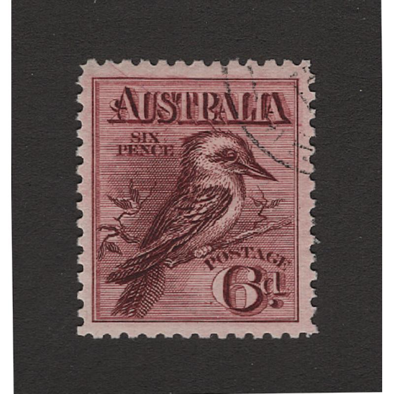 (PB1504) AUSTRALIA · 1913: finely used 6d claret Kookaburra SG 19 · not often seen this well-centred · c.v. £60 (2 images)