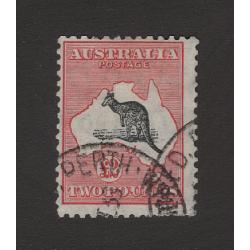 (PB1505) AUSTRALIA · 1934: commercially used £2 grey-black & rose crimson Roo (CofA wmk) SG138 · see full description · c.v. £650 (2 images)