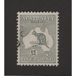 (PB1506) AUSTRALIA · 1935: lightly used Die 2B £1 grey Roo (CofA wmk) SG137 · excellent centering · c.v. £300 · current "retail" for similar quality = AU$300+ (2 images)