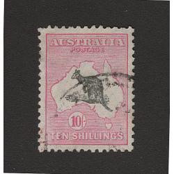 (PB1509) AUSTRALIA · 1929: nicely used Die 2 10/- grey & pink Roo (SM Wmk) SG 112 · some minor perf imperfections but a very collectable example all the same · c.v. £500 (2 images)
