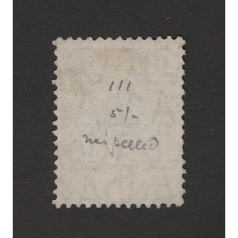 (PB1510) AUSTRALIA · 1929: commercially used Die 2 5/- grey & yellow Roo (SM Wmk) SG 111 · light pencilled annotation on verso o/wise in excellent to fine condition · c.v. £120 (2 images)