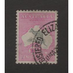 (PB1513) AUSTRALIA · 1918: commercially used Die 2 10/- grey & deep aniline-pink Roo (3rd Wmk) BW 48B with excellent centering · c.v. AU$425 (2 images)