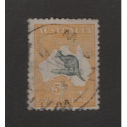(PB1514) AUSTRALIA · 1918: nicely used Die 2 5/- grey & deep yellow Roo (3rd Wmk) SG 42b in excellent condition front/back · c.v. £130 (2 images)