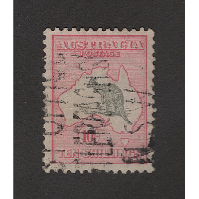 (PB1526) AUSTRALIA · 1932: commercially used 10/- grey & pink Roo (CofA wmk)SG 136 · excellent condition · c.v. £160