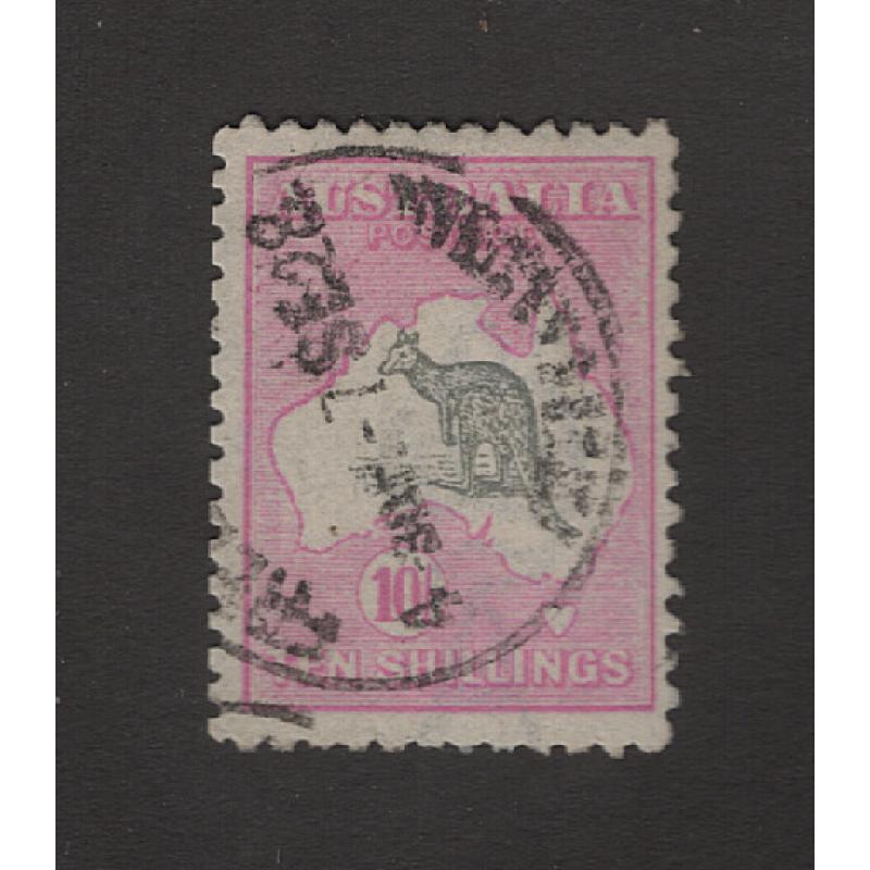 (PB1527) AUSTRALIA · 1916: commercially used 10/- grey & pale aniline-pink Roo (3rd wmk) BW 48E · excellent to fine condition · c.v. £425