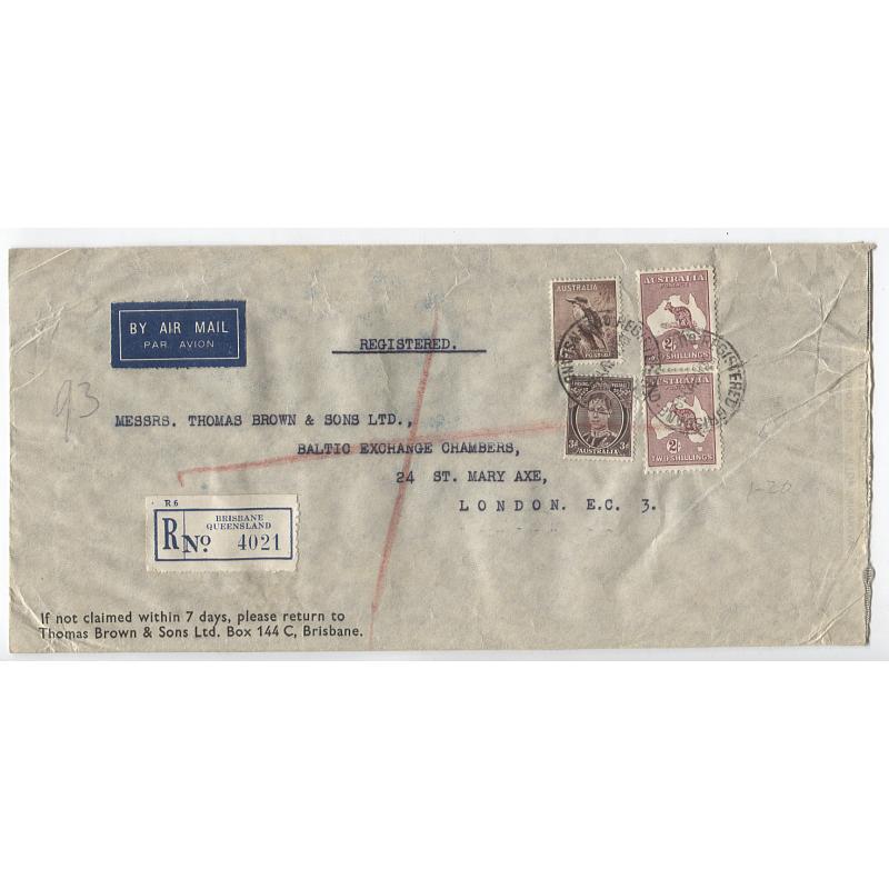 (PE10015L) AUSTRALIA · 1946: triple rate registered commercial air mail cover to G.B. in an unusually fine condition for a larger size envelope · please view largest image