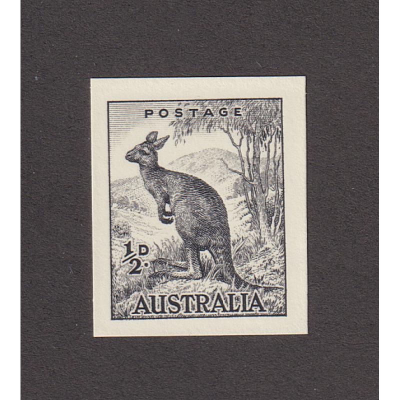 (PE1021) AUSTRALIA · 1999 posthumous die proof in black of the ½d Roo definitive BW 178DP(3) · originally issued in 1938, this proof was included in "A Selection of the Engraved Stamps of the Commonwealth of Australia" · c.v. AU$25