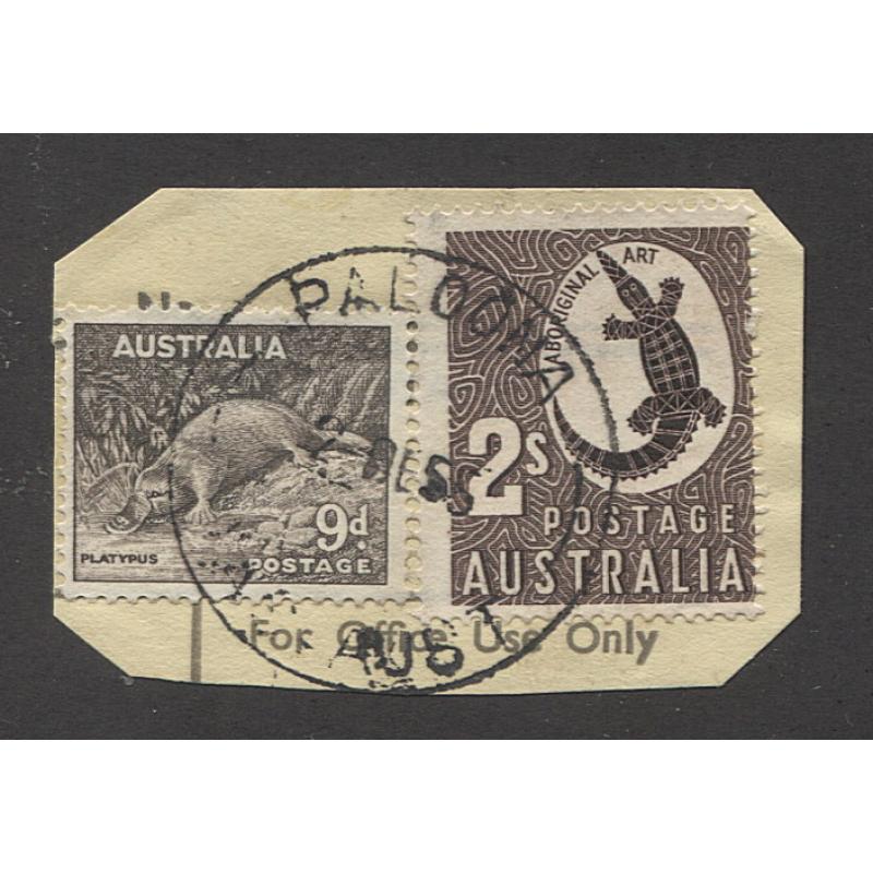 (PE1040) TASMANIA · 1955: a full clear strike of the PALOONA Type 5 cds on a telegram clipping · postmark is rated 3R