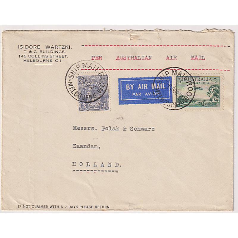(PE1066) AUSTRALIA · 1930: commercial cover to the Netherlands carried by air within Australia · a couple of minor opening tears o/wise in excellent condition
