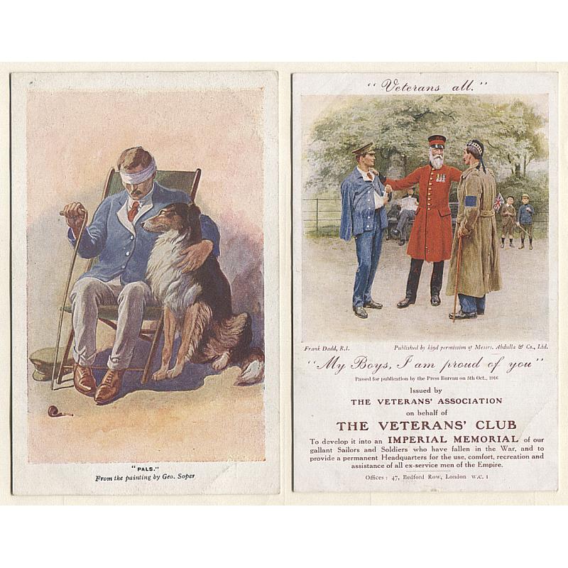 (PG10008) GREAT BRITAIN  · 2 unused WWI era patriotic cards "PALS" and "MY BOYS I AM PROUD OF YOU" both acknowledging war veterans with a view to fundraising · both items in excellent condition