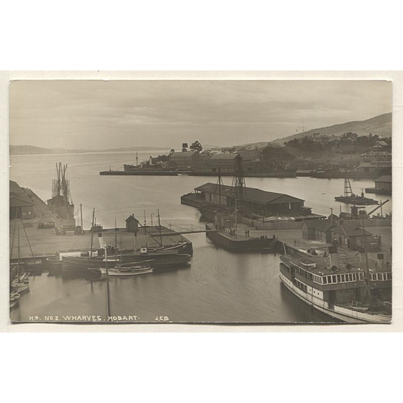 (PG10010) TASMANIA · 1920s: unused real photo card by J.C. Breaden w/view WHARVES HOBART with the steamer "TOGO" in Constitution Dock · F to VF condition