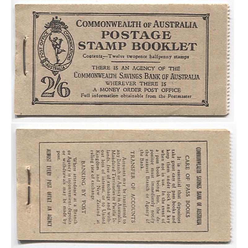 (PM10006) AUSTRALIA · 1949: complete 2/6d black on buff booklet containing 12x 2½d KGVI defins · SG SB29 · fine condition inside/out · c.v. £80 (2 images)