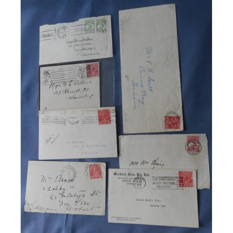 (PM1028L) AUSTRALIA · 1914/32: small assembly of covers from the period bearing Roo or KGV defin franking · condition is mixed so please view the largest image · 7 items