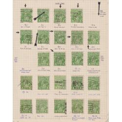 (PN1002L) AUSTRALIA · 9 album pages housing a collection of KGV defins comprising 1d red (8), 1d green (23) & 1½d red (96) selected for minor printing or plate varieties none of which appear to be recorded by BW (6 sample images)