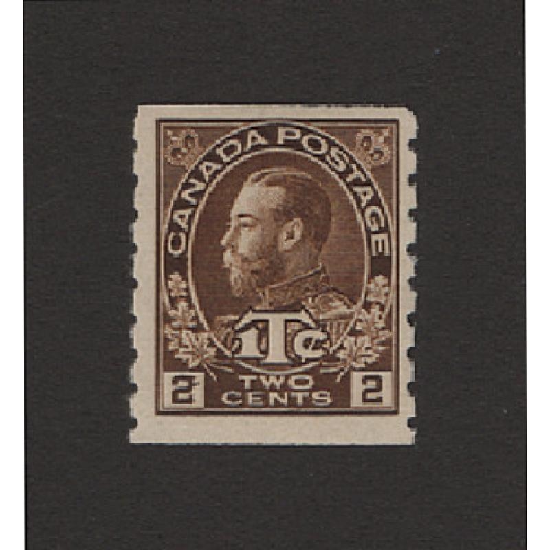 (PR1515) CANADA · 1916: mint Die I 2c + 1c brown KGV War Tax coil stamp (imperf x perf.8) SG 241 · nice condition · c.v. £110 (2 images)